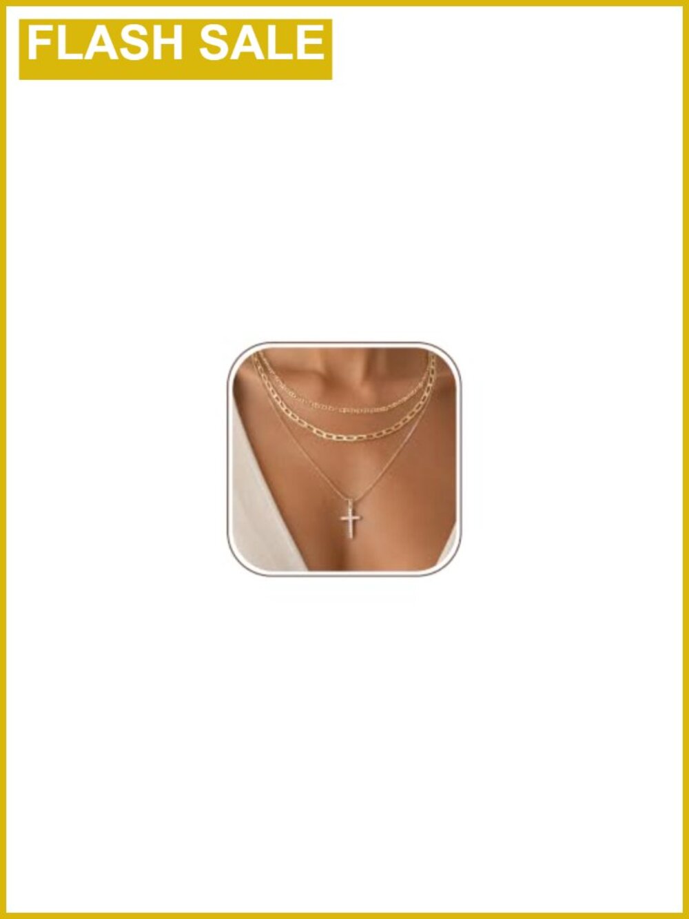 Layered gold necklace set women 3 chains paperclip mariner box cross